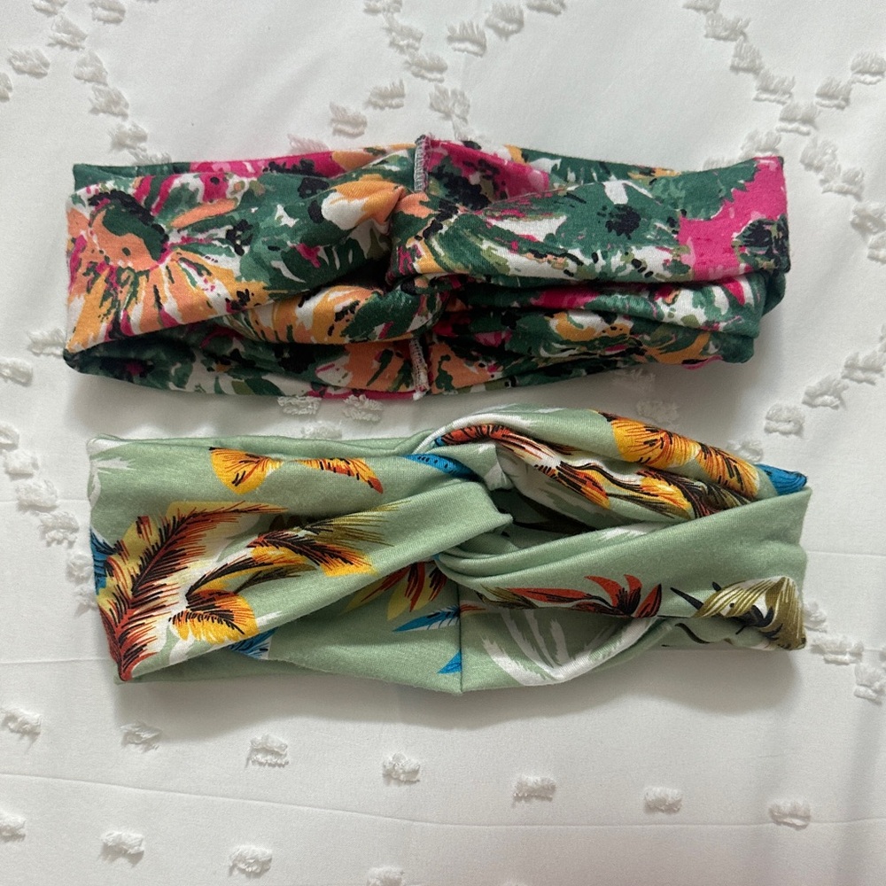 Floral  Headband Set - Green and Pink
